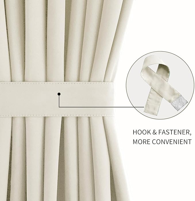 DWCN French Door Curtains – Rod Pocket Thermal Blackout Curtain for Window/Patio Doors/Doorways/Classroom/Kitchen for Privacy, 36W by 80L Inches, 1 Panel with Tieback, Light Beige