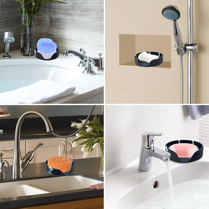 Self Draining Soap Dish, Silicone Suction Cup Soap Holder Tray Savers Container Sponge Holder for Bar Bathroom Shower Kitchen Sink, Can Extend Soap Life (1, Marble)