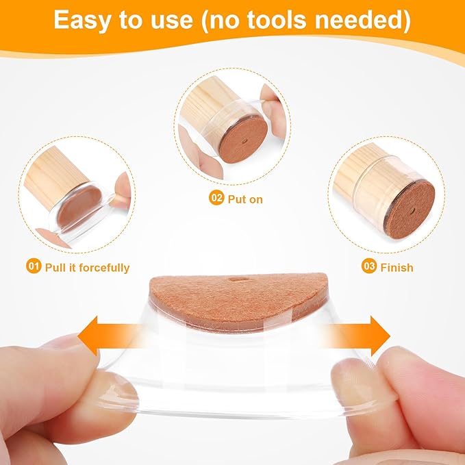 CHUNZEXI 48 Pack Chair Leg Floor Protectors for Hardwood Floors, Silicone Felt Covers Pads Caps, Protect Wood Furniture Feet Floors Noise Reduce and Scratch (Universal Large & Clear)