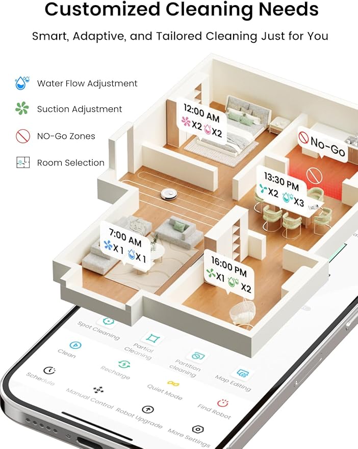 Lefant LiDAR Robot Vacuum and Mop,45-Day Self-Emptying,6000Pa Powerful Suction,Customized Cleaning,Home Mapping,140 Min Runtime,Roller Brush for Carpet,2.4G/5G WiFi/Alexa/APP/iWatch,M2 Plus