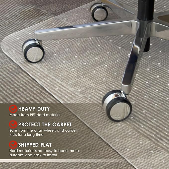 Azadx Heavy Duty Office Chair Mat for Carpet 36" x 55" Hard Material Chair Mat for Carpeted Floor Slip Resistant Carpet Protector for Home Office Easy Glide Desk Floor Mat for Office Chair on Carpets