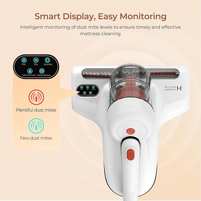 JIGOO J200 Improve Sleep Mattress Vacuum Cleaner Uv Sanitizing, Deep Cleaning Bed Vacuum Non-Destructive Fabrics, 99.9% Effective Filtration for Allergy Sufferers