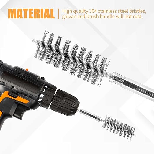 6Pieces Wire Brush Drill Bore Cleaning Brushes Set,with 1/4 Inch Hex Shank Stainless Steel Wire Twisted Brush for Rust, Cleaning Tubes (8/10/12/15/17/19MM) ﻿