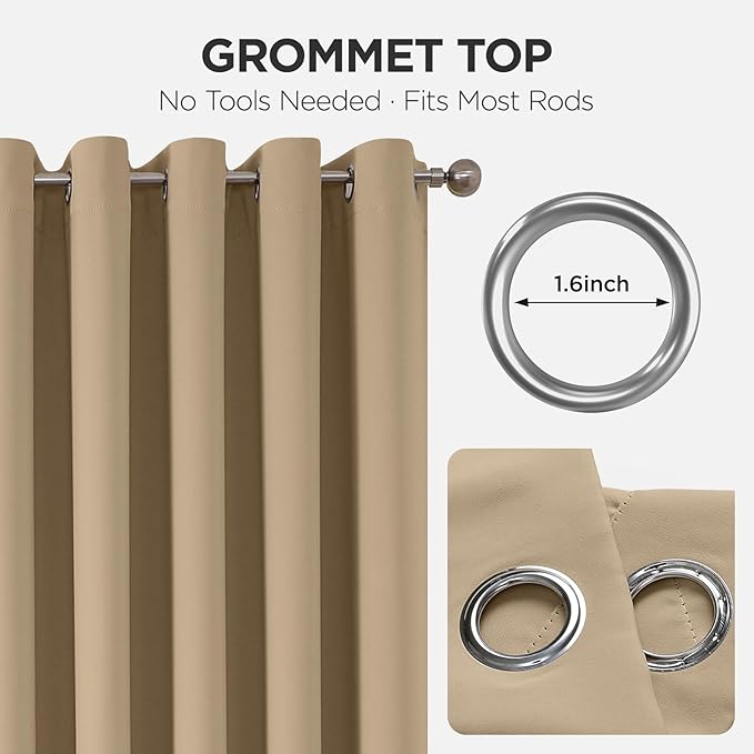 Joydeco Blackout Door Curtain for Doorway Privacy 96 Inches Long, Grommet Closet Curtain for Open Closet, Room Divider for Bedroom Living Room (Light Beige, 52Wx96L, 1 Panel)