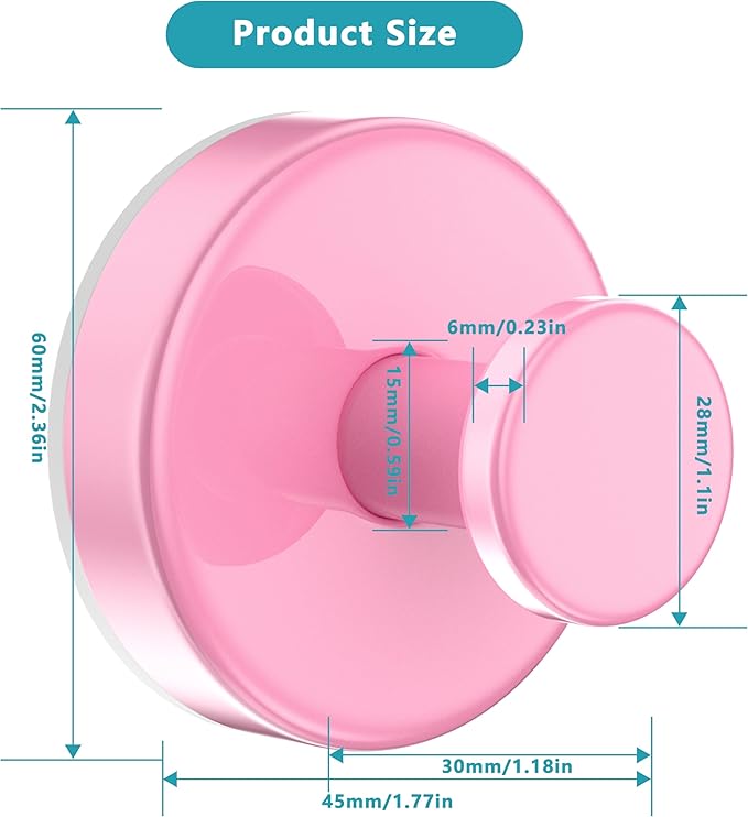 Suction Cup Hooks for Shower,Removable No Drill Towel Hooks,Upgraded 15 lbs Strong Suction hooks for Bathroom Tile,Shower Wall,Glass Door,Kitchen-Loofah,Coat,Stainless Waterproof-Pink 4 Pcs
