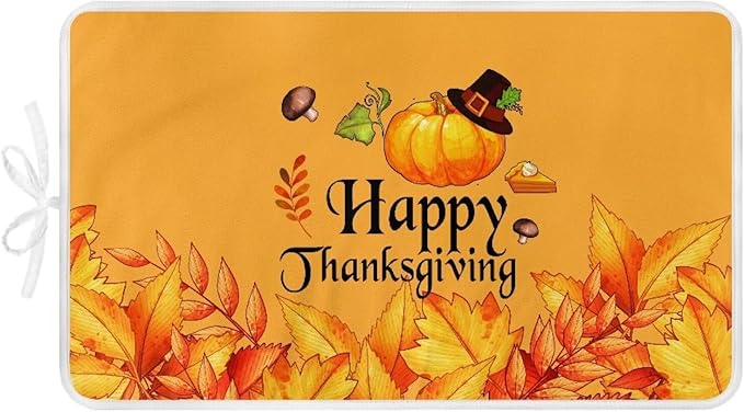 Yellow Ironing Mat Pumpkin Ironing Board Pad Heat Resistant, Portable, Quilting & Travel Blanket 32 x 16 Inch Thanksgiving Small Ironing Mat for Table Top,Countertop,Etc