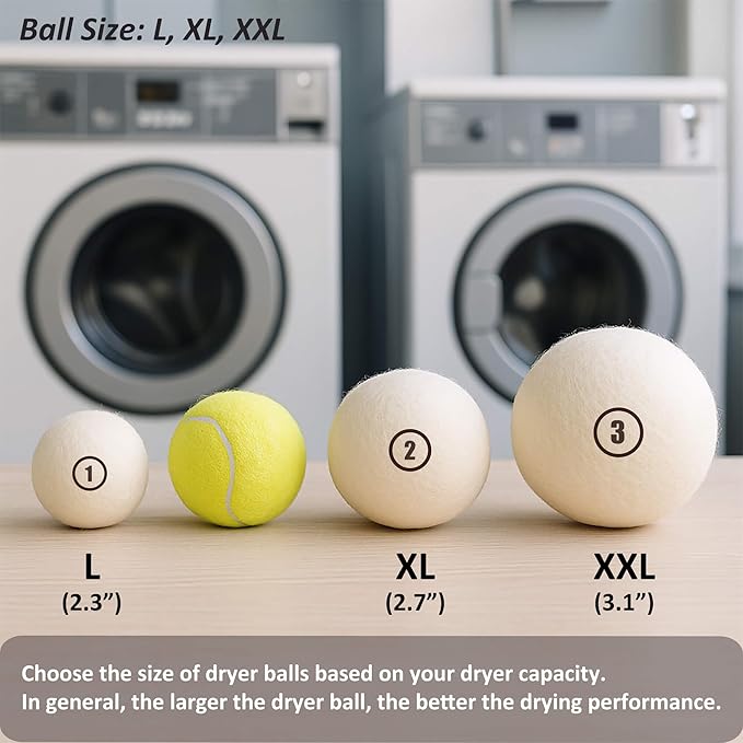 Sheep Wool Dryer Balls 4 Pack XL(2.7") Premium Natural Fabric Softener, Reusable Laundry Dryer Balls for Reducing Drying Time, Static and Wrinkles, Eco-Friendly – 100% New Zealand Wool