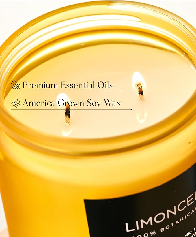 M&SENSE Limocello Scented Candle - 11.6oz Natural Soy Wax Non Toxic 70-Hour Slow Burning 2-Wick Lemon Highly Scent for Home Decor, Summer Candle for Yoga Spa & Meditation & Relaxing Gift