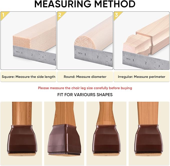 BALEINE 32 Pack Silicone Chair Leg Floor Protectors, Stool Leg Protectors Cap, Non-Slip Chair Leg Caps for Hardwood Floors (Brown & Small (Square), 32 Pack)