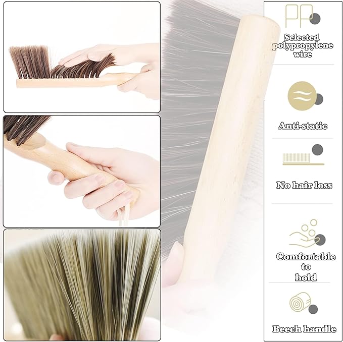 6Pcs Hand Broom Brush Beech Wood,Dust Brush,Duster for Counter,12inch Foxtail Bench Brush, Round Handle Handheld Brushes,5 Rows Soft Bristles for Bed,Shop Table,Woodworking Cleaning,Car,Sofa