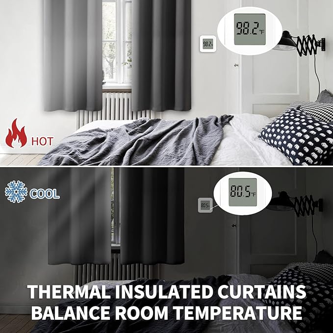 BGment Pocket Bedroom Curtains 63 Inch Long Dark Grey, Room Darkening Thermal Insulated Blackout Drapes for Living Room Privacy Light Blocking Blinds, 52 x 63 Inch, 2 Panels