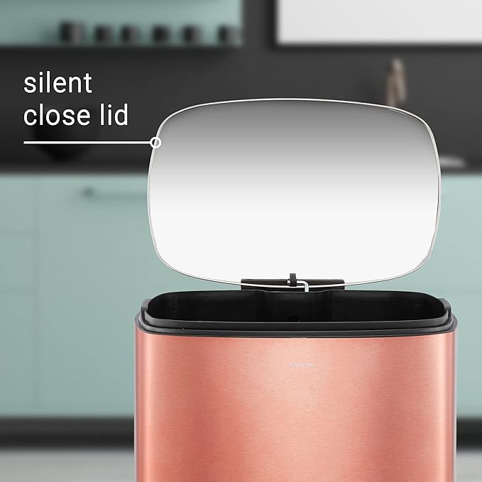 happimess HPM1006D Connor Rectangular Trash Can with Soft-Close Lid and Free Mini Trash Can, Modern Fingerprint Proof for Home, Kitchen, Office, Large:12.98 Gallon Small:1.3 Gallon, Rose Gold