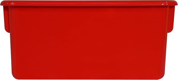 Wood Designs Cubby Storage Bin, Heavy Duty Plastic Containers for Kids Red Cubby Tray Set of 12