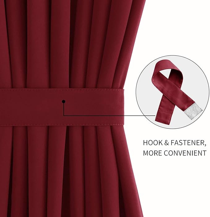 DWCN French Door Curtain - Rod Pocket Thermal Blackout Panel for Glass Window, Christmas, Kitchen and Patio - Privacy, 25 X 40 Inch, 1 Panel With Tieback, Burgundy