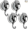 Suction Cup Hooks - Heavy Duty Glass, Reusable, No Hole Punched, for Bathroom Robe & Garland (Silver, 4 Pack)