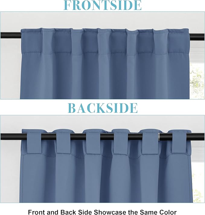 RYB HOME Privacy Window Curtain 63 inches 2 Panels Set, Solid Room Darkening Curtains & Drapes Energy Saving Privacy Farmhouse Decor for Bedroom Bathroom Kitchen, Stone Blue, W42 x L63 inch
