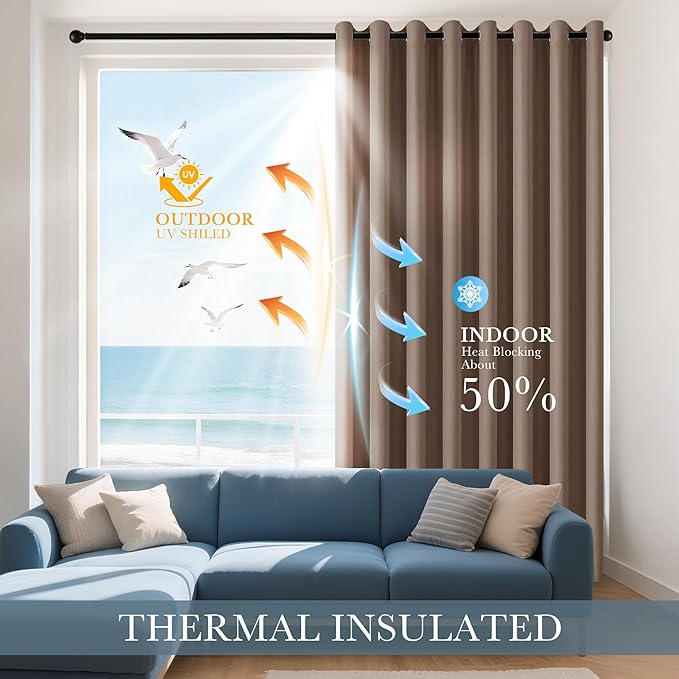PONY DANCE Blackout Curtain Panels - Window Treatments Room Darkening Thermal Insulated Drapery with Grommets for Living Room Bedroom, W 55" x L 102", Chocolate Brown, 2 Pieces