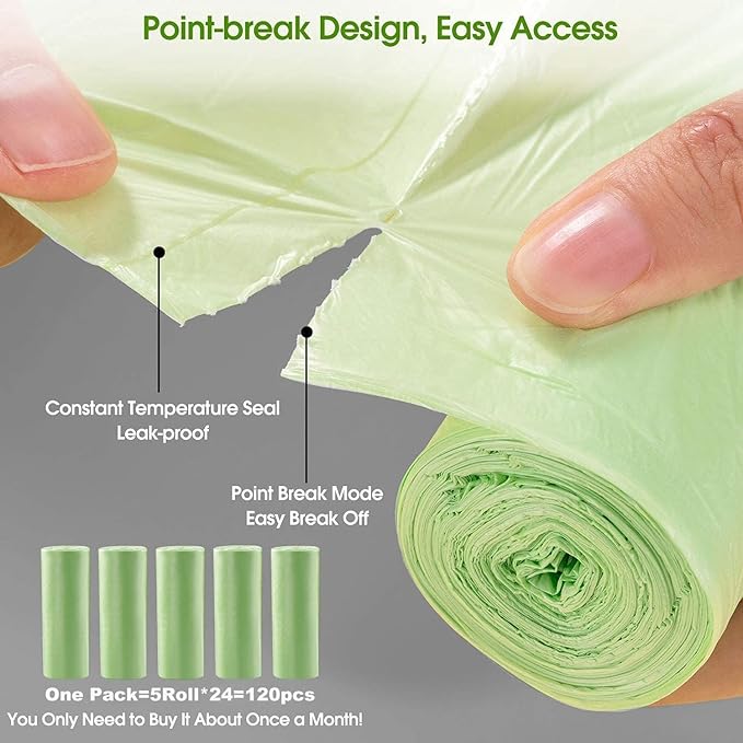 Small Trash Bags 1.2 Gallon 120 Counts Biodegradable Food Waste Bags, Mini 5L Garbage Bags Compost Strong Bathroom Bin Liner Recycle Rubbish Bag for Home Kitchen Office Pet, Green
