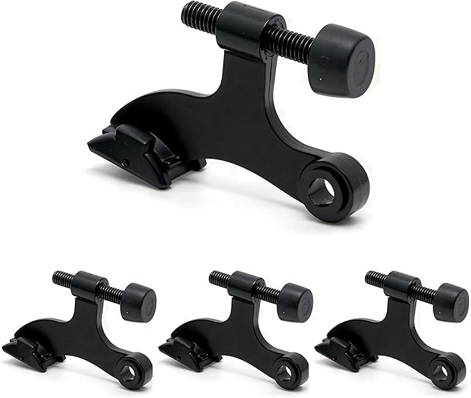 4 Pack Hinge Pin Black Door Stopper, Adjustable Heavy Duty Hinge Pin Door Stop with Black Rubber Bumper Tips