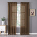Tollpiz Sheer Curtain Linen Textured Bedroom Curtains Sheer Light Filtering Rod Pocket Voile Curtain for Living Room, 54 x 95 inches Long, Brown, Set of 2 Panels