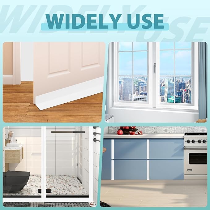 Weather Stripping Door Draft Stopper Flexible Self Adhesive Silicone Door Seal Strip for Glass Doors Windows and Shower Glass Gaps, 2 Inch Wide X 40 Feet Long, White