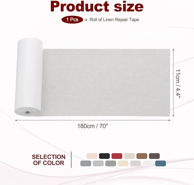 PATIKIL 70x4.4 Inch Linen Repair Tape, Repair Fabric Patch Self Adhesive Couch Patch Line Repair Patch for Furniture Sofa Car Seats Office Chairs, Light Gray