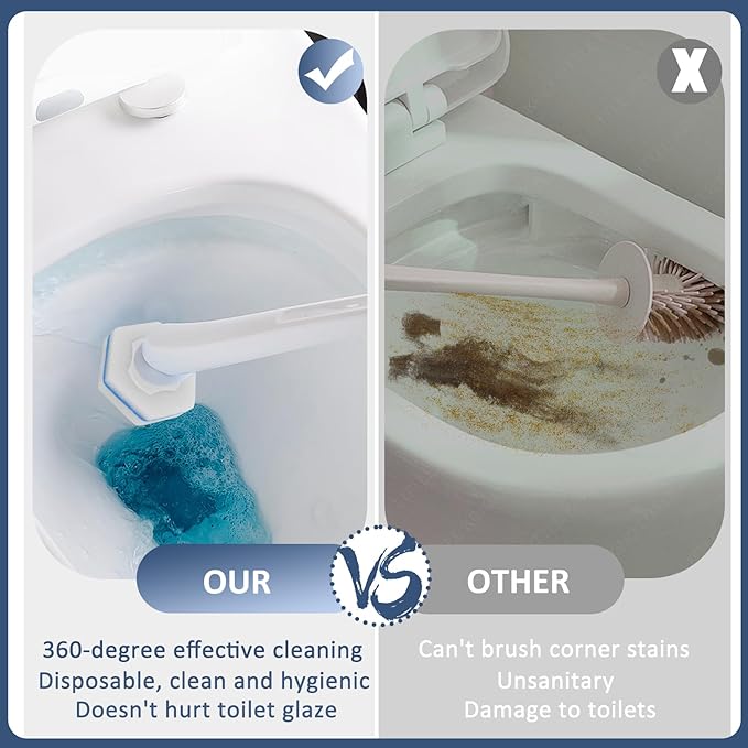 Disposable Toilet Bowl Wand Refills, Toilet Cleaner Refill Pads Compatible with Most Wands, Disposable Toilets Brush Replacement Head Scrubbing Pads for Bathroom Cleaning(100 Packs)