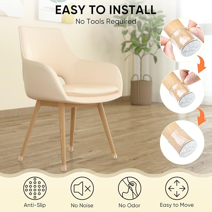 BALEINE 16 Pack Silicone Chair Leg Floor Protectors, Stool Leg Protectors Cap, Non-Slip Chair Leg Caps for Hardwood Floors (Clear, X-Large, 16 Pack)