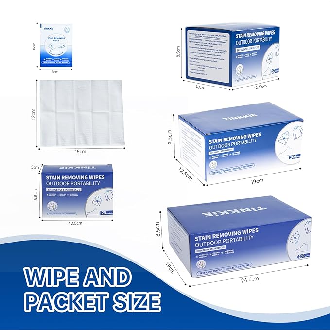 26-Pack Stain Remover Wipes, Portable Clothing Stain Remover Wipes, Instant Stain Remover and Individually Wrapped, Stain Removers for Clothes, Shoes And Surface Cleaning of Headphones and Electronics