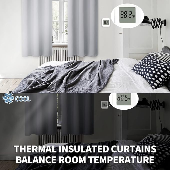 BGment Light Grey Blackout Curtains 45 Inches Length for Bedroom - Short Thermal Insulated Drapes with Rod Pocket Room Darkening for Living Room Window Privacy, 42 x 45 Inch, 2 Panels