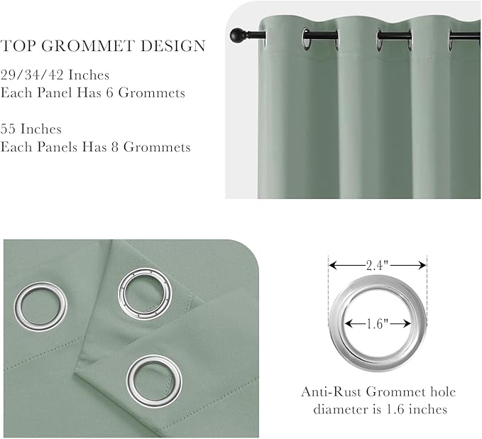 PONY DANCE Sage Green Blackout Curtains for Bedroom 84 Inch Length 2 Panels Set, Privacy Thermal Insulated Room Darkening Grommet Drapes for Living Room Window, W34 x L84 Inch