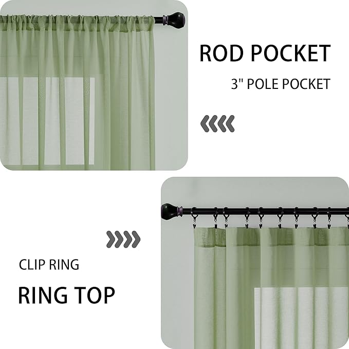 Tollpiz Sheer Door Curtains Closet Linen Textured Curtain Sheers Doorway Light Filtering Voile Patio Door Rod Pocket Curtains French Door, 54 x 80 inches Long, Sage Green, Set of 1 Panel