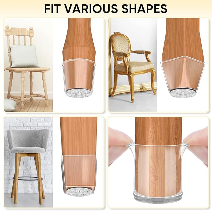 BALEINE 32 Pack Silicone Chair Leg Floor Protectors, Stool Leg Protectors Cap, Non-Slip Chair Leg Caps for Hardwood Floors (Clear Combo 32 Pack)