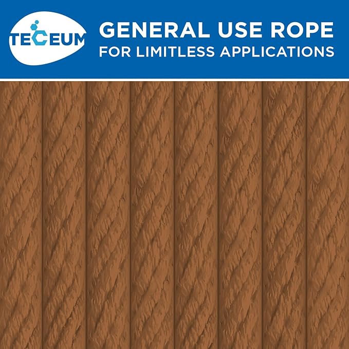 TECEUM Cotton Rope 3/16” (5 mm) – 100 FT – Strong All-Purpose Braided Rope – Natural Cotton – for Crafting, Сamping, Clothes Line, DIY, Indoor & Outdoor Use – Ochre