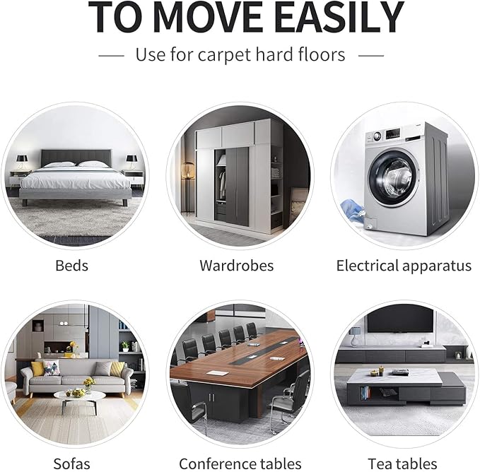 Ezprotekt 8 Pack Large Furniture Movers Sliders for Carpet, 9 1/2" x 5 3/4" Reusable Oval Furniture Moving Pads for Heavy Bed Sofa Fridge Couch Cabinet, Move Items Quickly and Easily (Black)