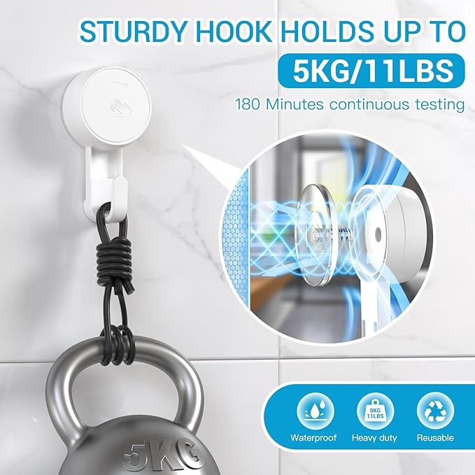LUXEAR Suction Cup Hooks Reusable Suction Hooks for Shower Wall Vacuum Bathroom Suction Holder Removable Window Glass Door Suction Hanger for Bathroom Kitchen Heavy Duty Hook for Wreath (4 Pack)