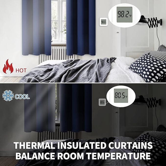 BGment Navy Blue Blackout Curtains for Short Window 34 x 45 Inch - Short Thermal Insulated Drapes with Rod Pocket Small Blinds for Kitchen Rv Camper Bathroom Window, 2 Panels