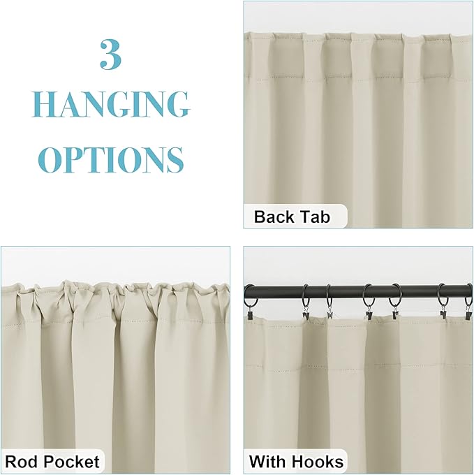 RYB HOME Kitchen Window Curtains - Blackout Privacy Half Window Curtains for Bedroom Bathroom Dining Living Room Cafe Office Short Tiers Drapes, W 34 x L 36 inches, 2 Panels, Beige