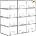 Vtopmart 12 Pack Clear Small Stackable Storage Drawers,Acrylic Bathroom Makeup Organizer,Plastic Storage Bins For Vanity, Undersink, Kitchen Cabinets, Pantry, Home Organization