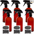 Cornucopia Brands 16oz Amber PLASTIC Spray Bottles w/Heavy Duty Mist & Stream Sprayers & Chalkboard Labels (6-pack); PET #1 Plastic Bottles, BPA-Free