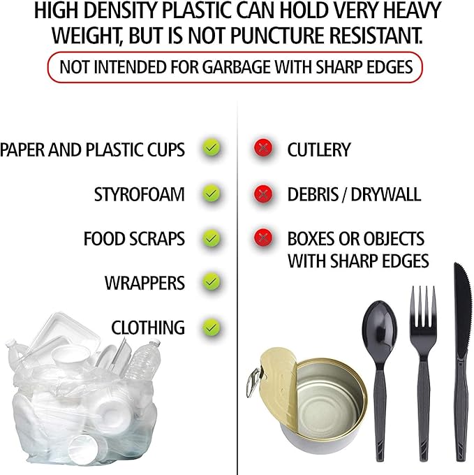 Aluf Plastics High Density Trash Bags, 10 Gallon, 1000 Count, 8 Micron (eq), 24" x 24", Clear, for Bathroom, Office, Industrial, Commercial, Janitorial, Municipal, Recycling