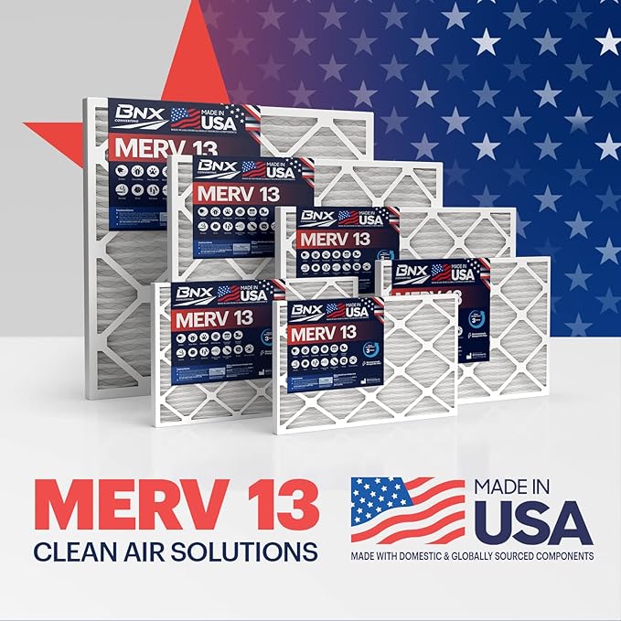 BNX TruFilter 20x24x1 Air Filter MERV 13 (6-Pack) - MADE IN USA - Electrostatic Pleated Air Conditioner HVAC AC Furnace Filters for Allergies, Pollen, Mold, Bacteria, Smoke, Allergen, MPR 1900 FPR 10