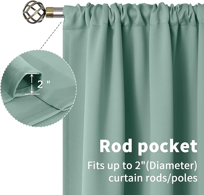 BGment Sage Green Blackout Curtains 45 Inches Length for Short Window - Thermal Insulated Drapes with Rod Pocket Room Darkeing Privacy for Cafe Bedroom Bathroom, 42 x 45 Inch, 2 Panels