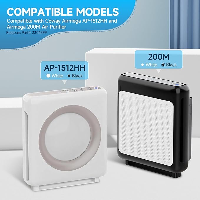 AP-1512HH Replacement Filter Compatible with Coway Airmega AP-1512HH and Airmega 200M Air Puri-fiers, 4 Filters and 4 Carbon Pre-Filters, Compared to Part #3304899, 4 Pack