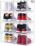 8 Pack Shoe Boxes Clear Plastic Stackable, Drop Front Shoe Storage Organizer for Closet, Sneaker Storage with Magnetic Door, Shoe Display Containers Fit US Size 12 (13.4”x 10.6”x 7.5”) Clear