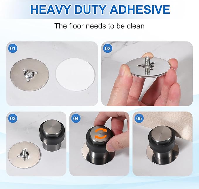 PATIKIL 3Set Round Door Stoppers, 80mm Stainless Steel Door Stop Doorstop Wedge Metal Cylinder Self Adhesive with Screw for Bottom of Door Floor Inside, Gold Tone