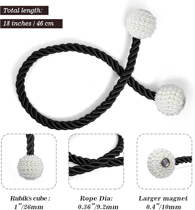 Hion Magnetic Curtain Tiebacks Black 2pcs, Curtain Tiebacks Buckles Holdbacks Holders Hooks Clip for Home Bedroom Office Decorative Curtain