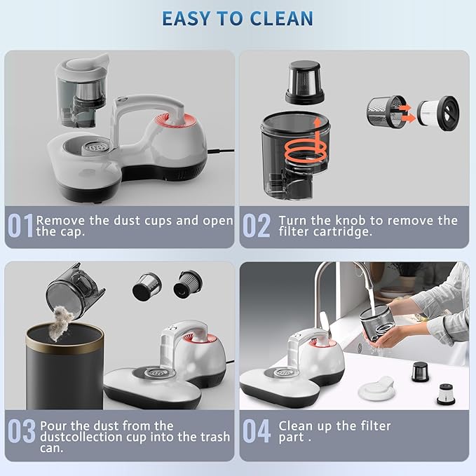 Mattress Vacuum Cleaner, Handheld UV Bed Vacuum Cleaner 16KPa & 12800 Vibrations Per/Min Upgraded Effectively Clean Up Bed, Pillows, Cloth Sofas, Carpets and Ther Fabric Surfaces