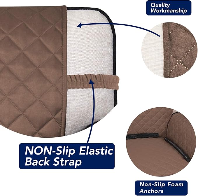 PureFit Reversible Quilted Sofa Cover, Water Resistant Slipcover Furniture Protector, Washable Couch Cover with Non Slip Foam and Elastic Straps for Kids, Pets (X Large, Brown/Beige)
