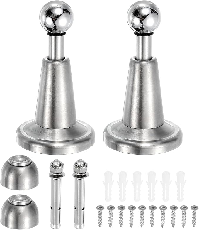 uxcell 2Pcs Magnetic Door Stopper, 304 Stainless Steel Magnetic Door Stop Catch, Soft-Catch Brushed Nickel Hold Door Open Wall Mount for Bottom of Door, Silver